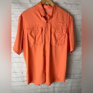 Cabela's Fishing Shirt Mens Size M Vented Quick Dry Rod Holder Salmon Orange